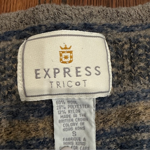 Express Tricot Vtg 90s RARE Womens Wool Blend Bohemian VNeck Tribal Sweater Sz S - Picture 2 of 5
